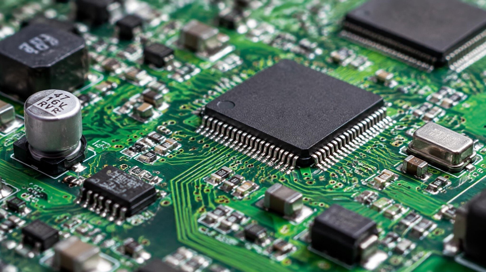 Close-up of a circuit board with connected components