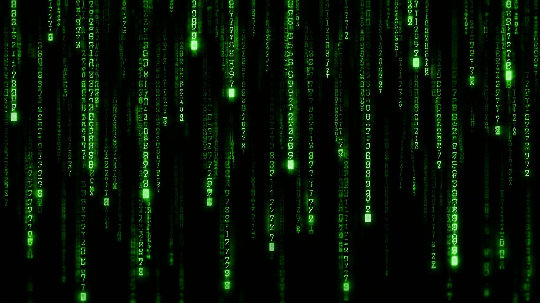 Green falling digital code on a dark background
