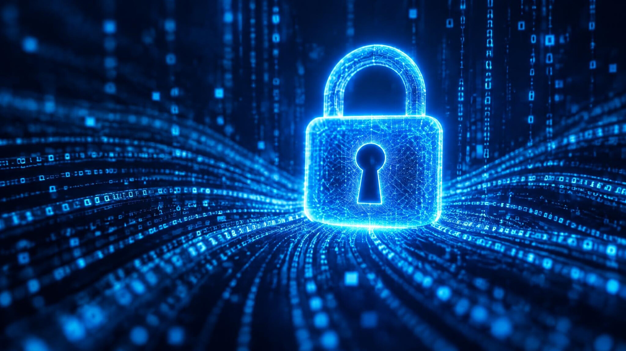 Abstract cybersecurity concept with digital lock and code
