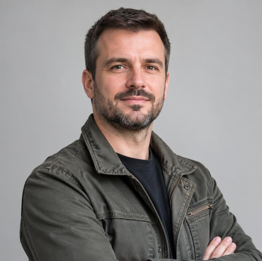 Portrait of a bearded man looking at the camera