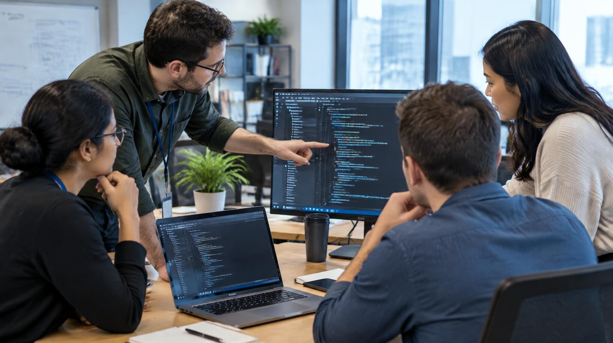 corporate team discussing code