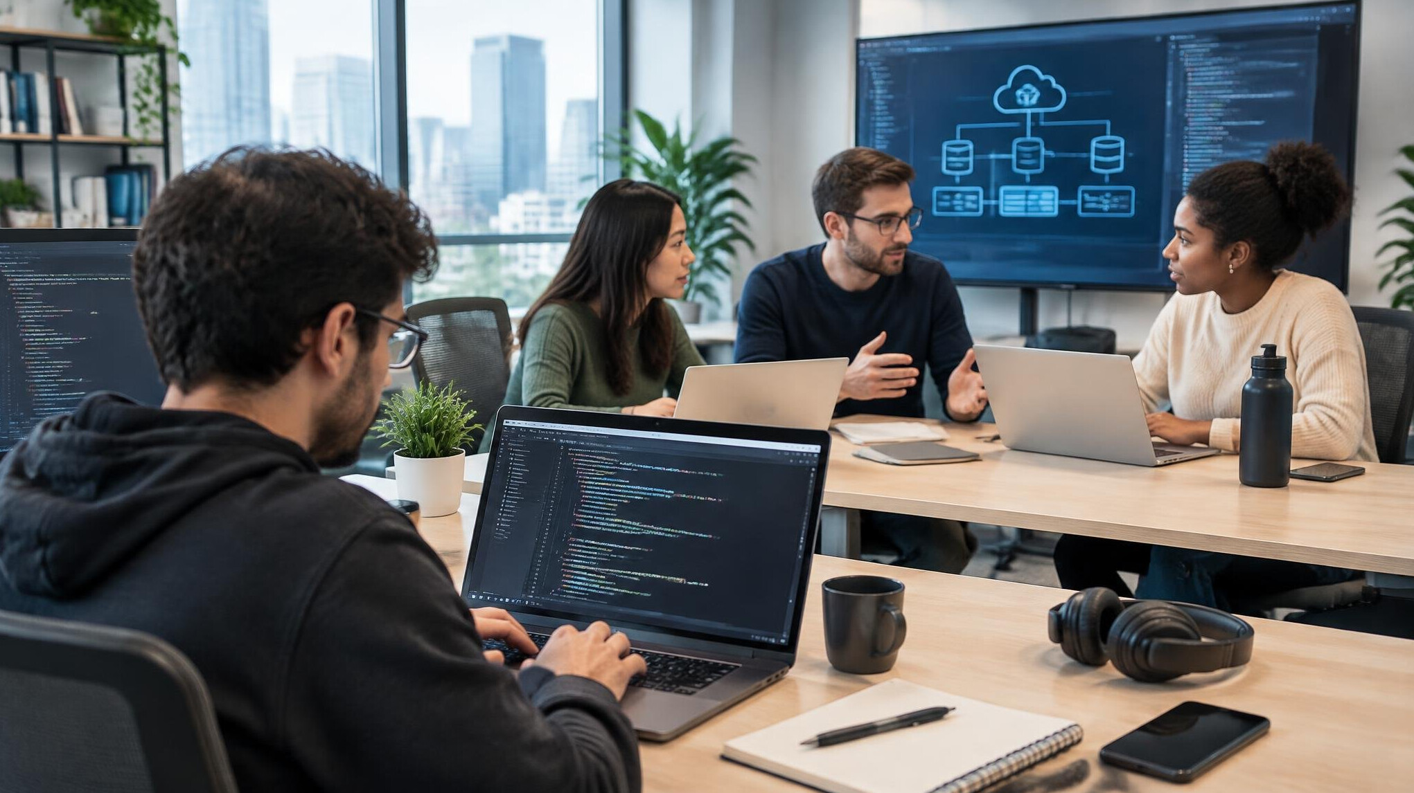 modern office with computers