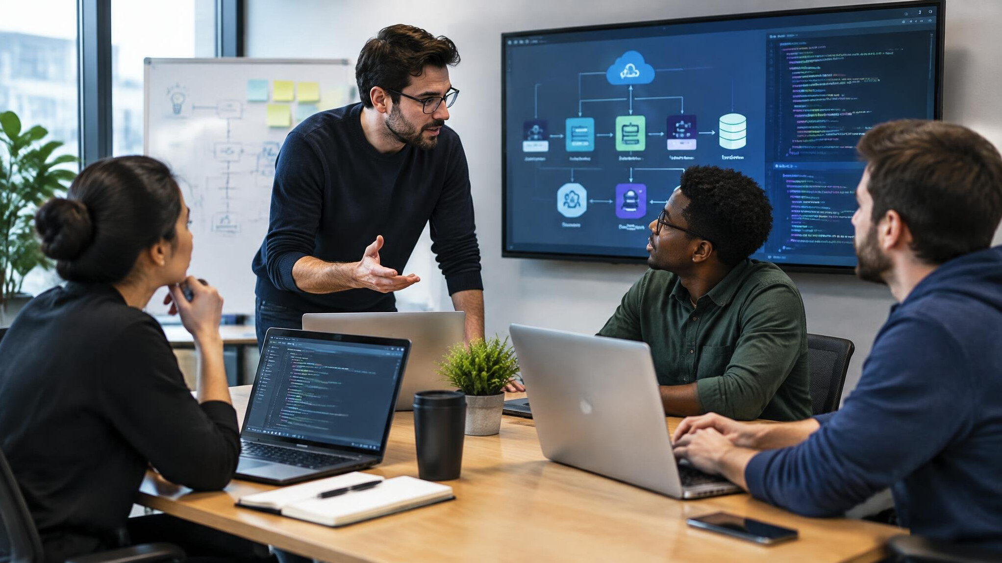 business team discussing software